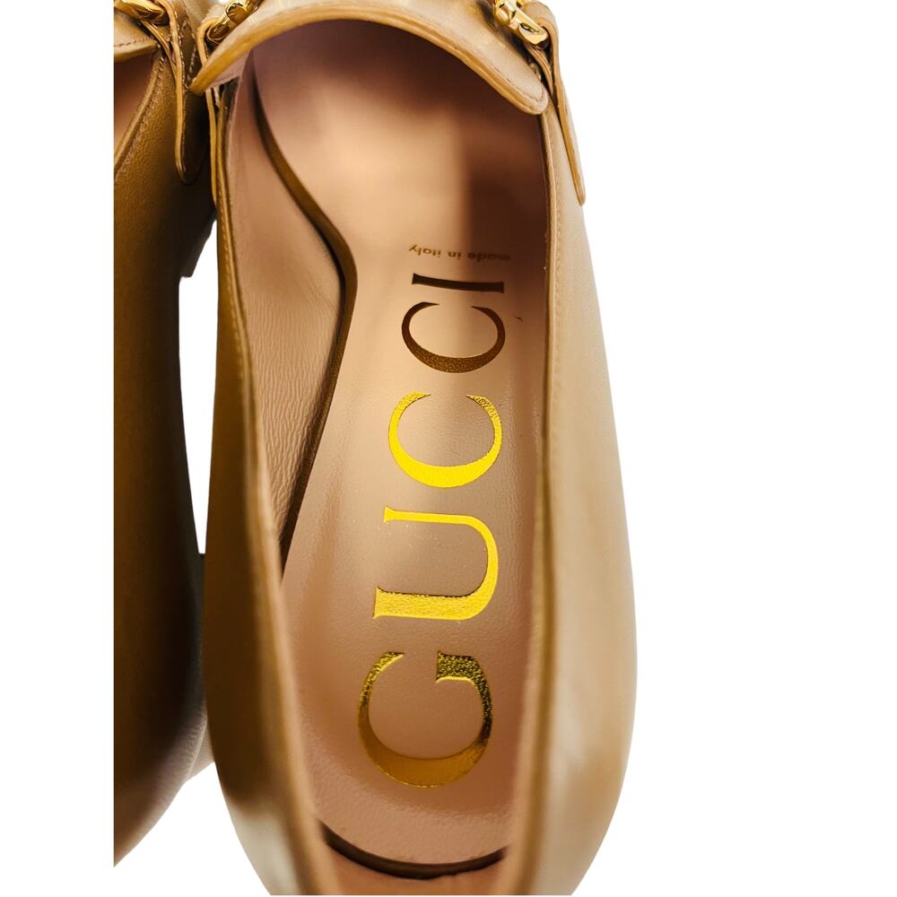 GUCCI Brown Leather Interlocking G Zumi Logo Square Toe Block Heel Loafers 36.5 - Picture 9 of 10